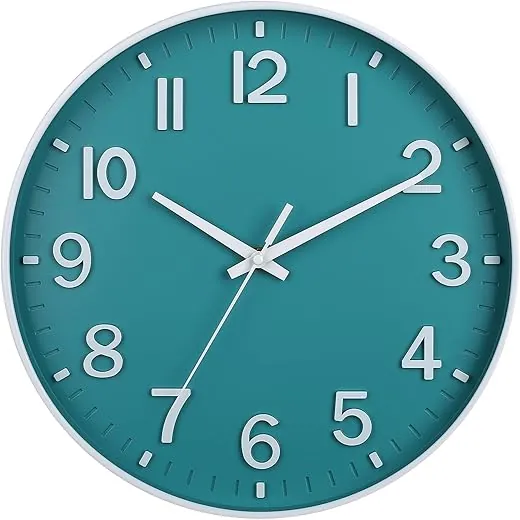 HZDHCLH Teal Wall Clocks Battery Operated,12 inch Silent Non Ticking Modern Wall Clock for Living Room Bedroom Kitchen Office Classroom Decor