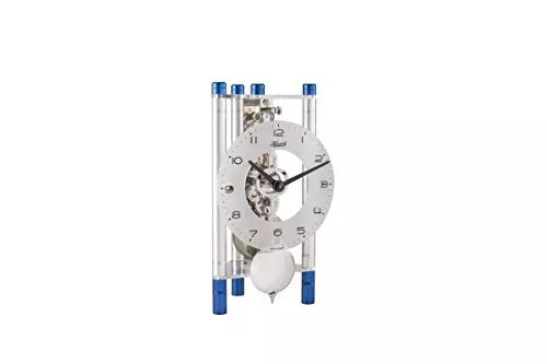 LAKIN Mechanical Mantel Clock By Hermle 23025Q70721 | Silver & Blue | Silver Pendulum