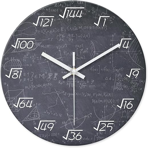 XNM Black Math Clock for Classroom - Glass Small Wall Clocks Battery Operated 12 Inch - Round Silent Wall Clock Non Ticking