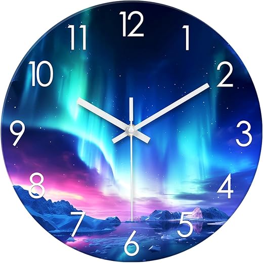 XNM Decorative Wall Clocks Battery Operated 14 Inch - Modern Glass Wall Clock Silent - Teal Wall Clock for Bedroom Kitchen Living Room Office