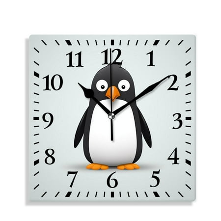 XNSJVGB 10 inch Square Wall Clock,Penguin Black Creative Pattern,Silent Non Ticking Wall Clocks for Living Room Kitchen Bedroom