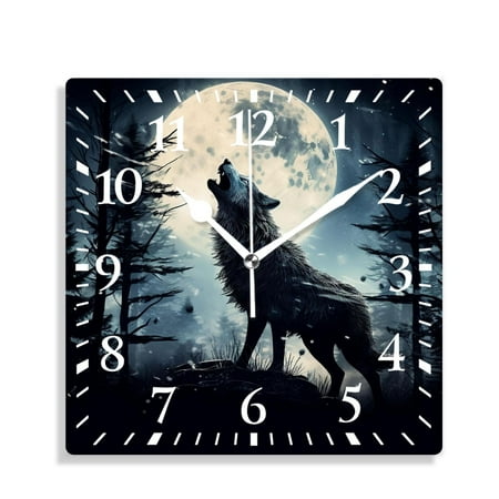 XNSJVGB 12 inch Square Wall Clock,Wolf Black Beautiful,Silent Non Ticking Wall Clocks for Living Room Kitchen Bedroom