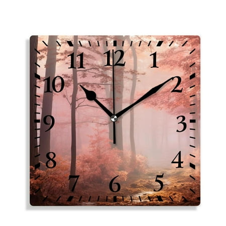 XNSJVGB Silent Non Ticking 12 inch square Wall Clocks,forest View in The Foggy forest with Sun Beams and Fall Leaves Picture,Decorative Clocks for Living Room Kitchen Bedroom