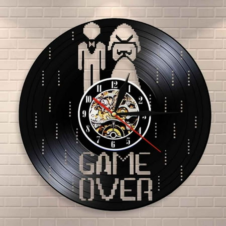 YanGxx Game Over Marriage Wall Clock Funny Video Game Bachelorette Wedding Gift Vinyl Record Wall Clock Marriage Engagement Party Decor