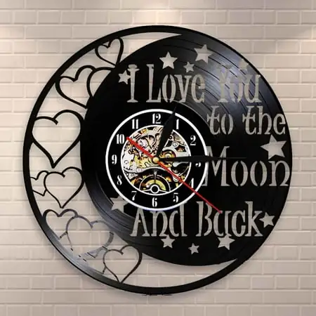 YanGxx I Love You To The Moon And Back Love Quote Vintage Vinyl Record Wall Clock Romance Love Valentine Home Decor Clock Couples Gift