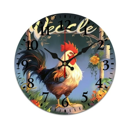 YANMS Rooster Fashionable PVC Wall Clock Silent Sweep Movement Decorative Retro Charm for Living Room Bedroom Kitchen Office Classroom, Eco-Friendly Material, Multiple Sizes Available 25cm/9.84in