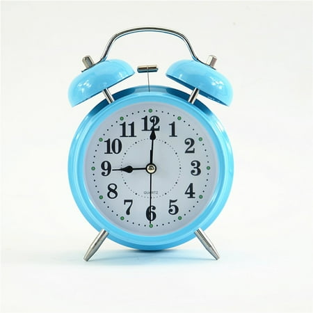 Yannee Twin Bell Analog Alarm Clock, Blue Brushed Metal Vintage Loud Clocks Bedside Desk Retro Clocks