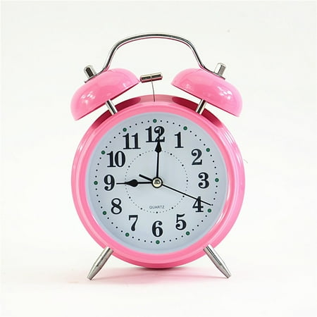 Yannee Twin Bell Analog Alarm Clock, Pink Brushed Metal Vintage Loud Clocks Bedside Desk Retro Clocks