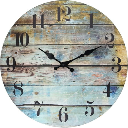 Yapicoco Beach Blue Themed Wall Clocks, Battery Operated, Silent, Non-Ticking Pointer Display Time, Vintage Nautical Coastal Wall Clocks for Walls, Living Room, Office, Bedroom Decor Clock (10)