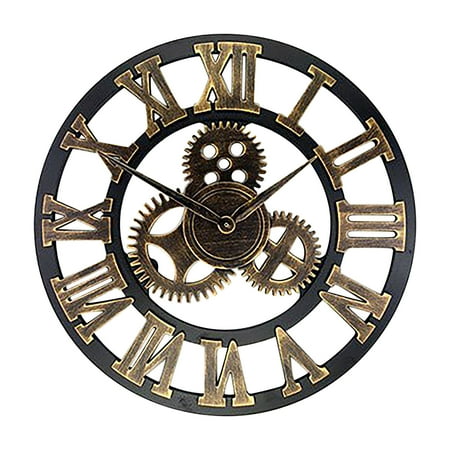 Yoloke Large 3D Retro Wall Clock, Silent Non-Ticking Wooden Gear Wall Clock Rustic Vintage Quartz Clocks for Home Living Room Decoration