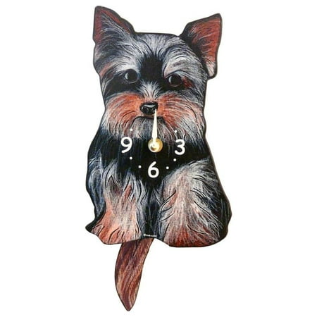 Yorkshire Terrier/Yorkie Dog Wall Clock with Swinging Tail Pendulum, 11.5