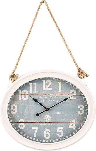 Yosemite Home Decor at The Beach White Roped Wall Clock,White, Light Blue,Small,CLKE14425017