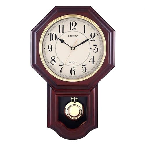 YUNTIMESS Chiming Wall Clock with Pendulum - Pendulum Wall Clock with Westminster Chimes&Strike Clock, Battery Operated, Faux Wood Pendulum Clock for Living Room, Office, Home Decor & Gift