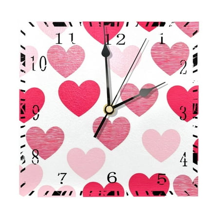 YZUOUZY Bathroom Wall Decor,Clock,Wood Square Clocks for Living Room,Hearts Valentine's Day