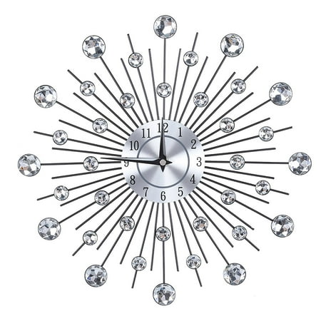 ZPSHYD Wall Clock, Crystal Wall Clock Aluminum Sparkling Bling Metallic Silver FlowerShaped Wall Clock for Living Room Office(Round Flower)