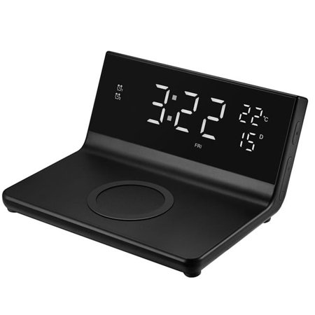 ZTECH ChargeX Pro - Wireless Charging Alarm Clock for All Wireless Charging Smartphones - Temperature, Date, 4 Brightness Settings, 2 Alarms, 15W Output,12/24 Hour Mode