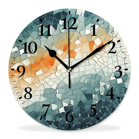 10 Inch Wall Clock Battery Operated Silent Clock Decorative for Office, Kitchen, Outdoor, Living RoomVintage Bright Abstract Mosaic Print Ceramic Tile Fragment Image