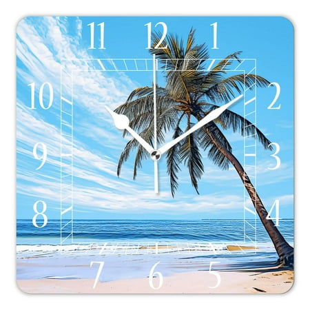 10 Inch Wall Clock Battery Operated Silent Clock Decorative for Office, Kitchen, Outdoor, Living Room，Hawaii Beach with Palm Trees Elegant Design