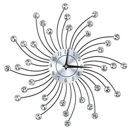 12.99In Luxury Diamond Crystal Flower Large Wall Clock Metal Living Room Bedroom Office Creative Wall Clock