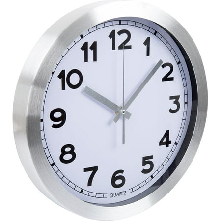 12 Inch Brushed Aluminum Wall Clock, Silver, 12x1.5x12