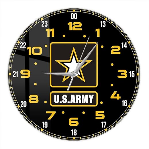 12 Inch Military Time Wall Clock, US Army 24 Hours Wall Clock Vintage Silent Movement Battery Operated Wall Watch Clock Easy to Read for Office Dad Husband Soldiers Military Retirement Gifts