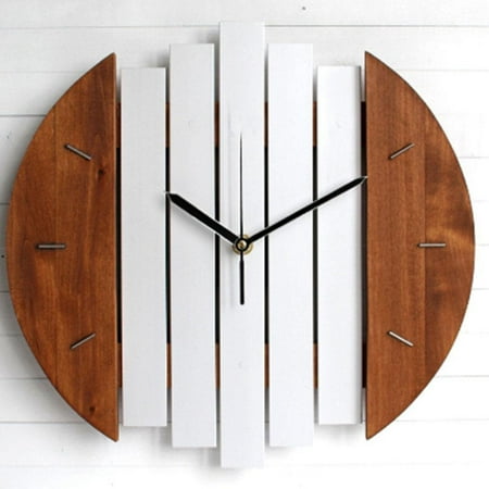 12 Inch Vintage Clock Non-Numeric Marks Design Modern Steampunk Style Wooden Decorative Round Wall Clock