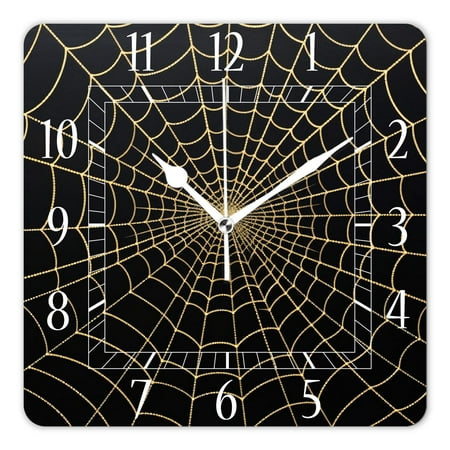 12 Inch Wall Clock Battery Operated Square Clock Decorative for Office, Kitchen, Outdoor, Living Room，Halloween Spider Silk Painting