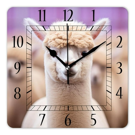 12 Inch Wall Clock Battery Operated Square Clock Decorative for Office, Kitchen, Outdoor, Living Room，An Alpacas Style