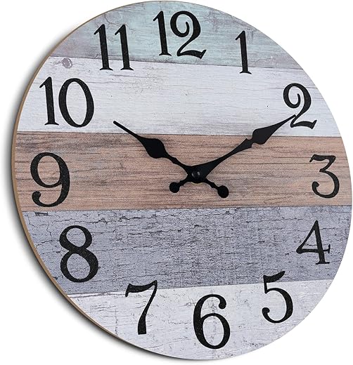 12 Inch Wall Clock Silent Non Ticking, Country Style Wall Clocks Battery Operated, Rustic Vintage Clock Decorative for Bathroom Kitchen Bedroom Farmhouse Living Room(Grey)