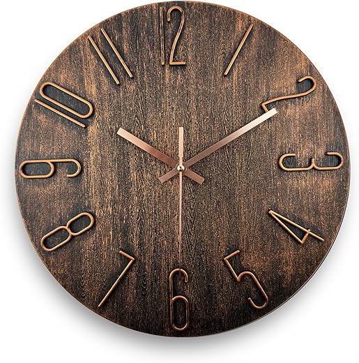 12 Inch Wall Clock Silent Non Ticking, Preciser Modern Style Decor Clock for Home, Office, School, Kitchen, Bedroom, Living Room (Brown)