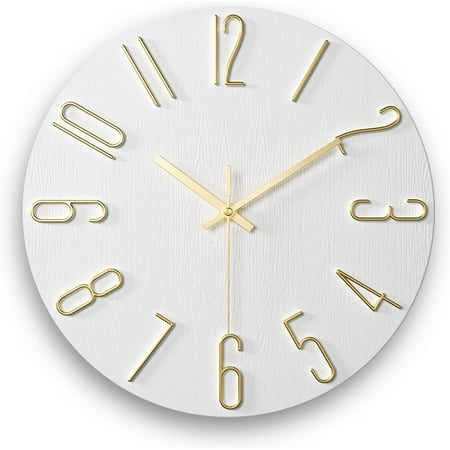 12 Inch Wall Clock Silent Non Ticking, Preciser Modern Style Decor Clock (White)