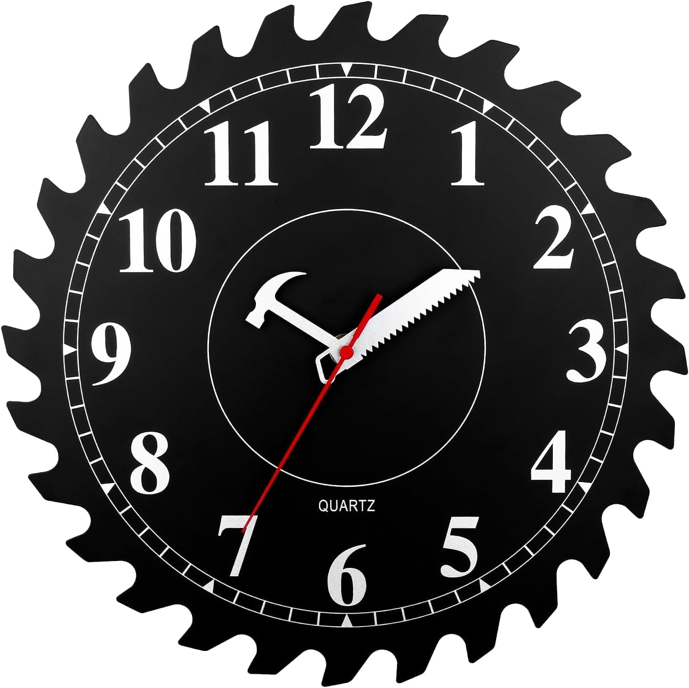 12 Inch Wall Clock with Circular Saw Blade Dial, Handsaw and Hammer Pointer,Great Decor for Home,Workshop and Man Cave (Black)