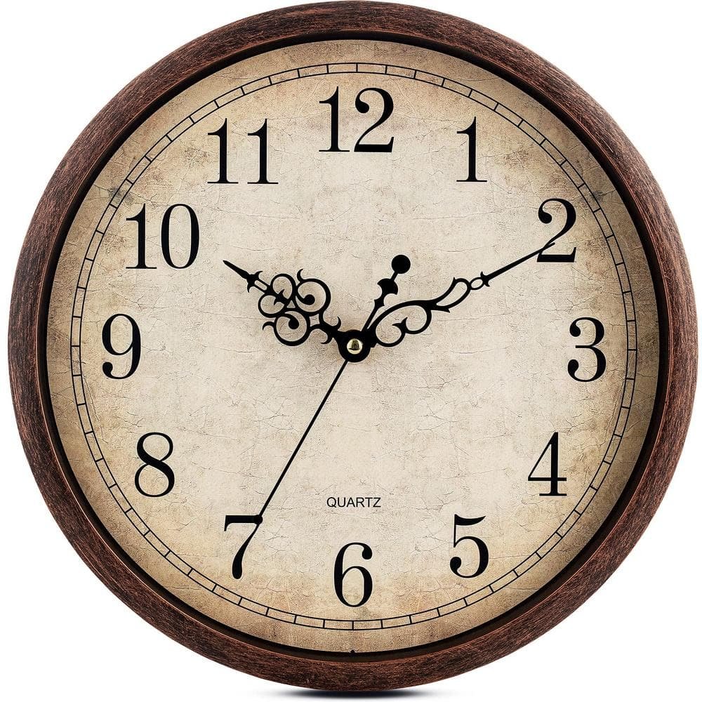 12 in. Vintage Brown Wall Clock Silent Non Ticking