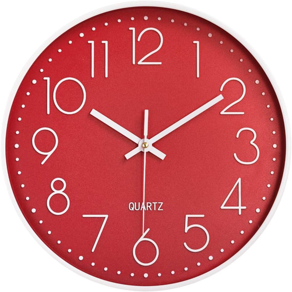 12 in Wall Clock Non-Ticking Quartz Silent Battery Operated Round Clocks Home Kitchen Office School Living Room Decor Clocks (Red)