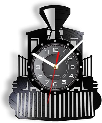 12'' Vintage Steam Locomotive Wall Clock, Black Silent Quartz Non Ticking Battery Operated Train Track Railroad Model Design Hanging Analog Wall Clock Watch for Living Room Bedroom Decor