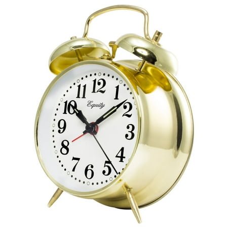 13012 Equity by La Crosse Brass Key Wind Twin Bell Quartz Analog Alarm Clock