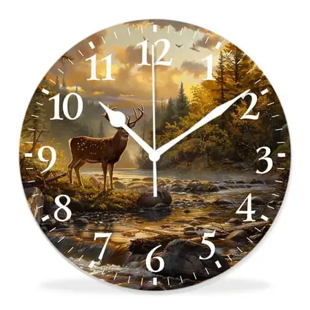 14 Inch Wall Clock Battery Operated Silent Clock Decorative for Office, Kitchen, Outdoor, Living Room，Whitetail Deer Wildlife Stunning