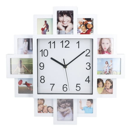 15.35in White Photo Frame Wall Clock DIY Multi Photo Personalized Clock for Home Decor