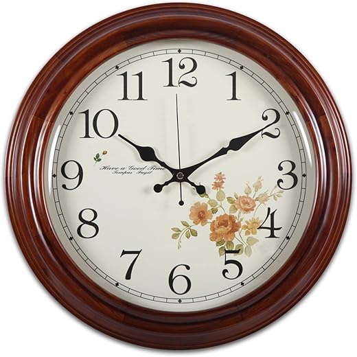 15 Round Wooden Wall Clock Silent Classic Simple Elegant Timepiece Mid Century Vintage Style Clock