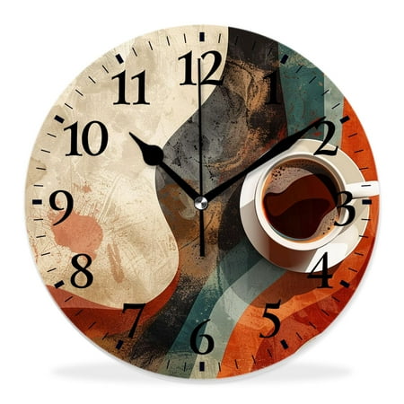 16 Inch Wall Clock Battery Operated Silent Clock Decorative for Office, Kitchen, Outdoor, Living Room，Coffee Cup on Retro Background Beautiful