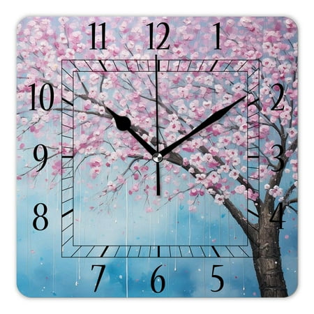 16 Inch Wall Clock Battery Operated Square Clock Decorative for Office, Kitchen, Outdoor, Living Room，Llama Painting Tree Image