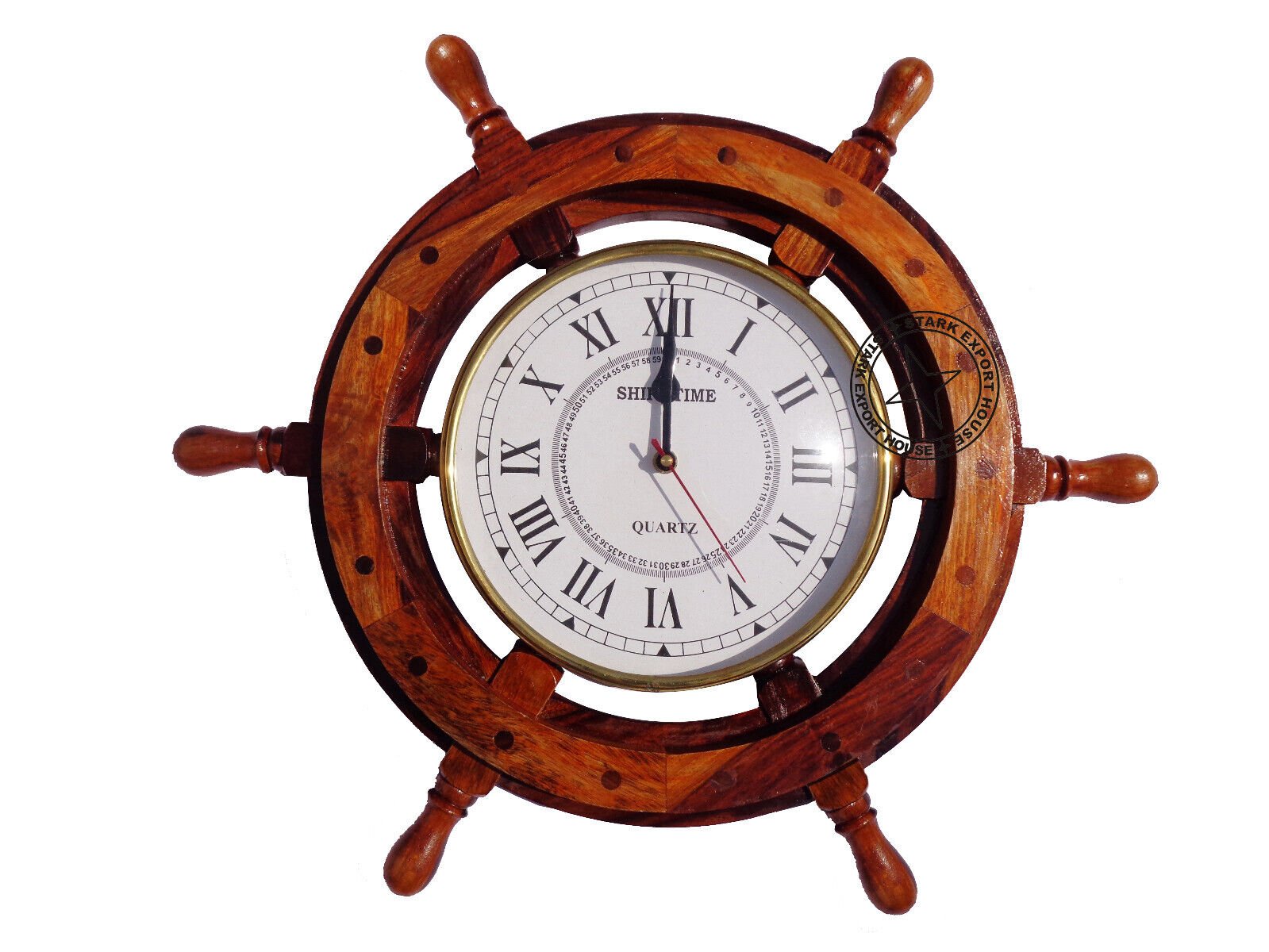 18 Inch Brass Clock with Steering Wheel Wooden Marine Wall Clock Best for Gift