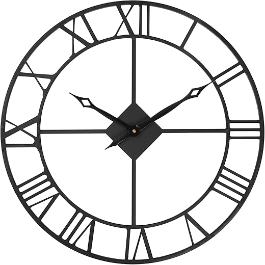 18 in Decorative Wall Clock, Large Modern Black Metal Wall Clock Silent Battery Operated, Minimalist Open-face Industrial Rustic Wall Clocks for Living Room, Bedroom, Kitchen, Office Farmhouse Decor