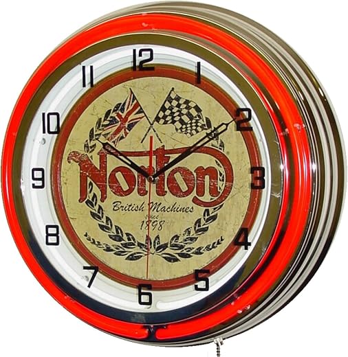 18 Norton Motorcycles British Machines Double Neon Lighted Wall Clock Chrome Red