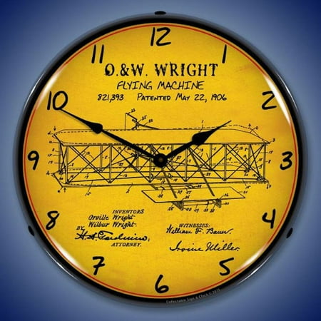 1906 Wright Flyer Patent Wall Clock, Lighted