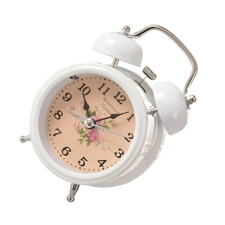 1PC Metal Alarm Clock Desktop Ring Bell Clock Fashion Alarm Clock with Night Light for Home Without Battery (Random Style)