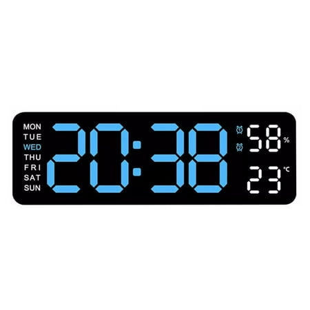 1 Pcs Blue Light Digital LED Large Display Wall Desk Alarm Clock with Calendar Temperature Date for Living Room