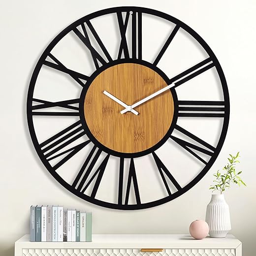 1st owned Oversized Wall Clocks for Living Room Decor- Modern 32 inches Silent Non Ticking Black Roman Numbers Metal Clocks for Farmhouse,Dining Room,Bedroom, Battery Operated Wood Clock Wall Decor