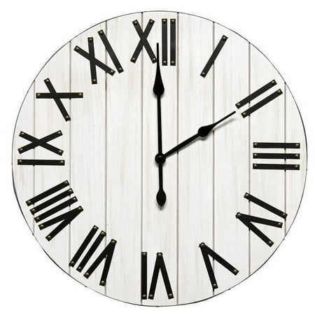 21 in. Handsome Rustic Farmhouse Wood Wall Clock, White Wash