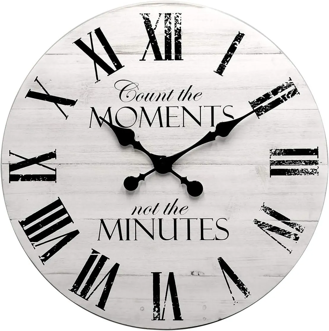 24 Inch Inspritional Silent Quartz Clock,White Distressed Shiplap Farmhouse Wooden Wall Clocks for Indoor Decor